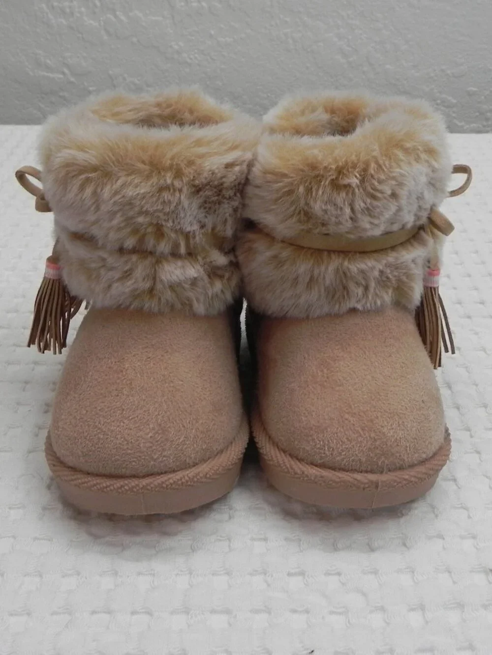 First Steps Faux Fur Tan Winter Bootie Girls Toddler Size 6